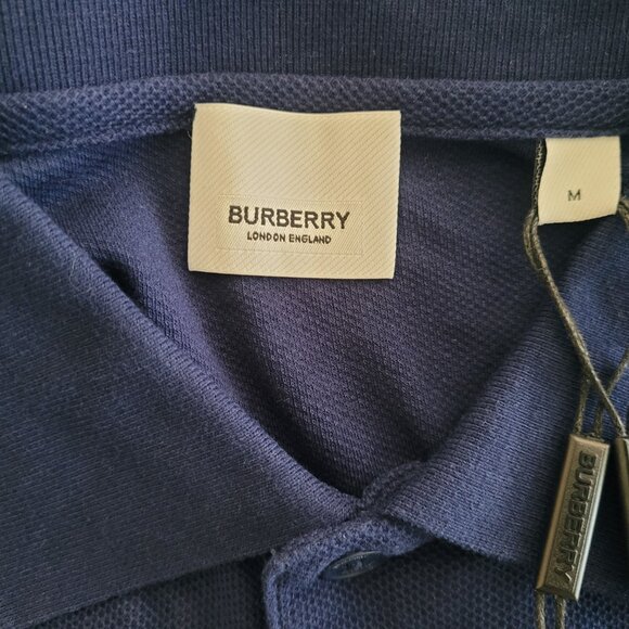 Burberry Contrast Logo Cotton Pique Polo Shirt Mens Sz M Navy Blue Casual BNWT - Picture 10 of 15